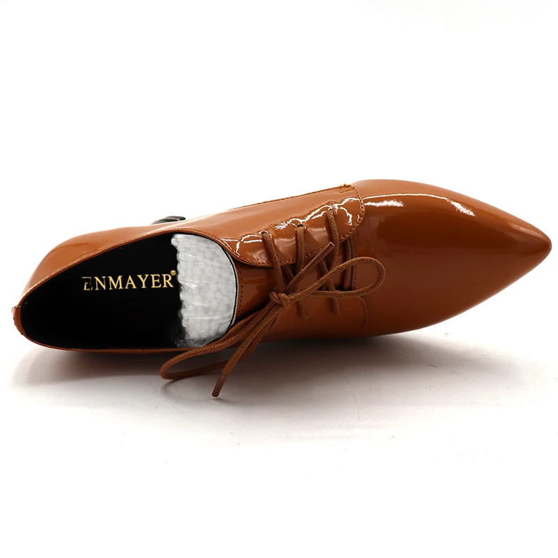 Jual ENMAYER Hitam Coklat Pompa Sepatu Wanita Sepatu Hak Tinggi Runcing Toe Dangkal Pompa Kantor Wanita Sepatu Cross-Dasi Ukuran 34-43 Lace-up