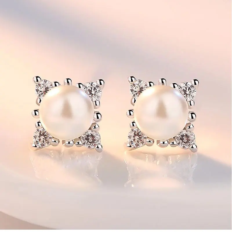 Женские серьги в виде снежинки ANENJERY гвоздики цветка с жемчугом|flower stud earrings|stud