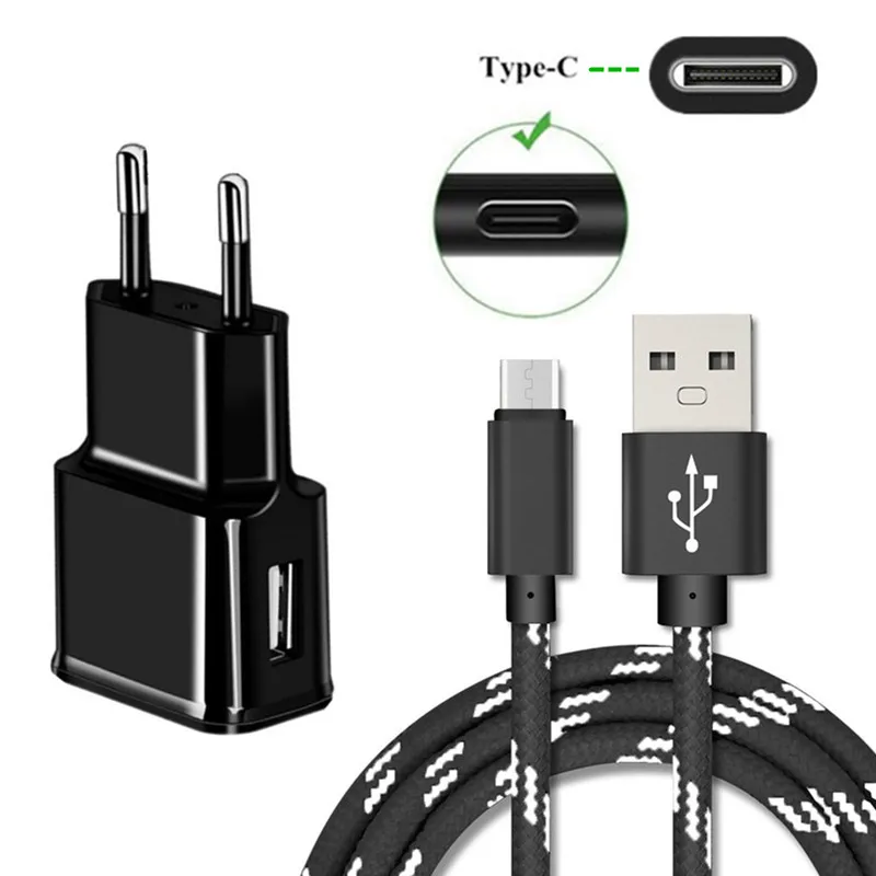 Настенный адаптер 5 В 2 А м USB Type C зарядное устройство нейлоновый провод для Samsung