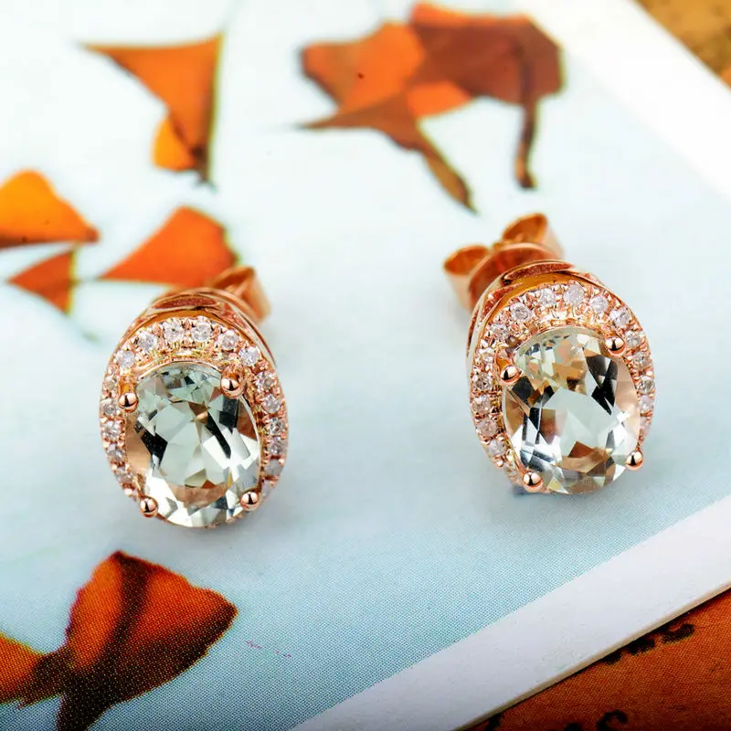 LOVERJEWELRY серьги гвоздики свадебные юбилейные Овальные 6x8 мм 14Kt розовое золото