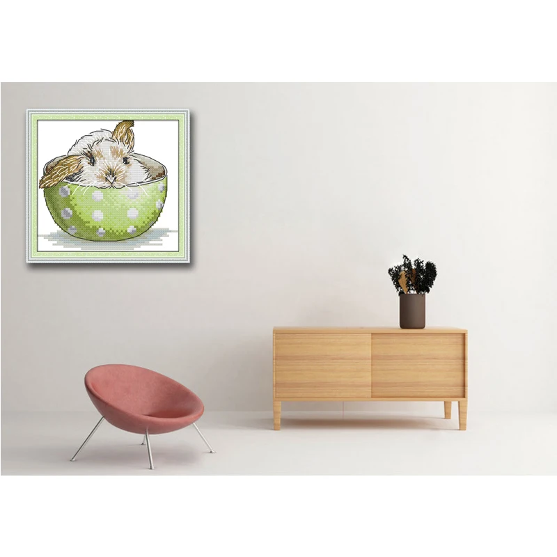 A rabbit in a teacup decor Patterns 14CT 11CT Counted Cross Stitch Sets embroidery set Needlework kit chinese cross stitch | Дом и сад