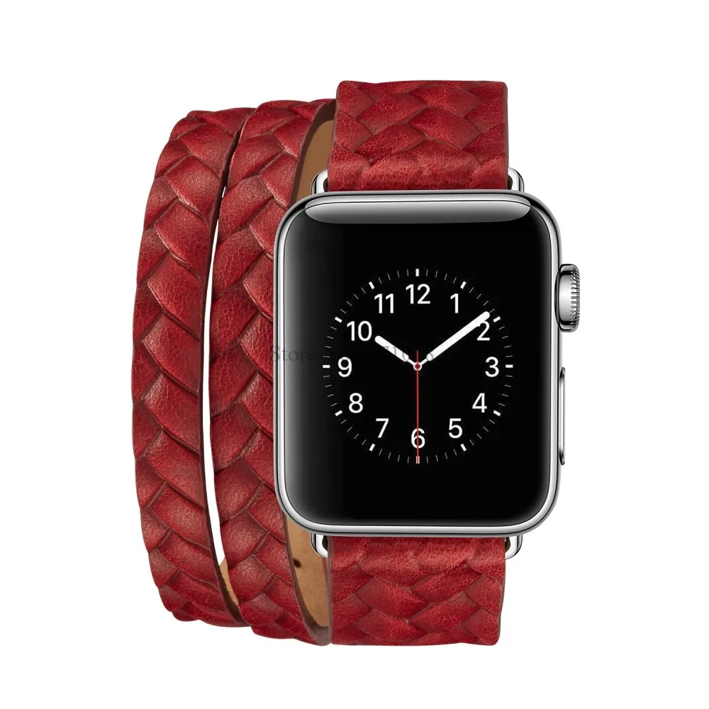 Новый плетеный кожаный ремешок с двойной пряжкой для Apple Watch 38 мм 42 44 часов серии 4 3