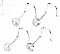 50pcslot popular cz nose stud screw surgical steel nose ring nose piercing shine heartsquareroundstar 20g free shipping