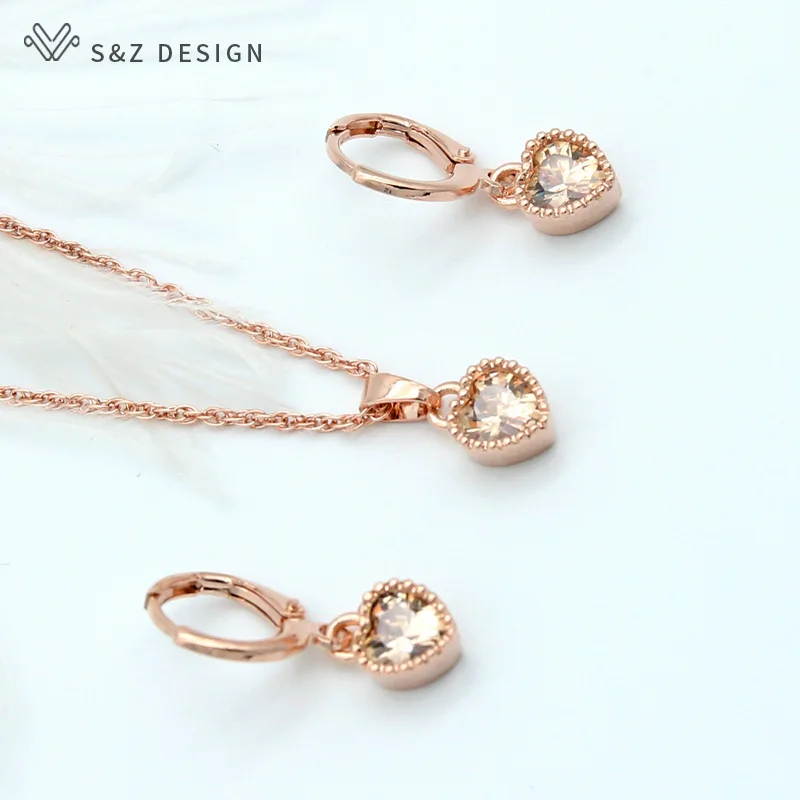 Женские серьги подвески S & Z классические из розового золота с кубическим