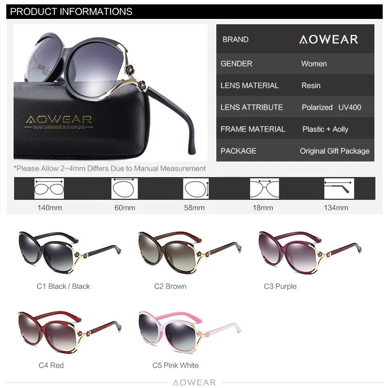 Солнечные очки AOWEAR поляризационные женские роскошные солнцезащитные аксессуары