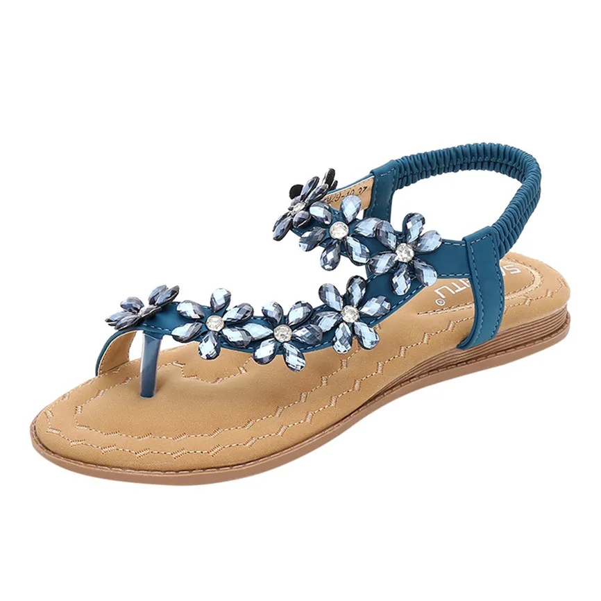Women Ladies 2019 Summer New Fashion Floral Crystal Elastic Band Flip Flops Wedge Sandals Beach Shoes Style For M#3 | Обувь