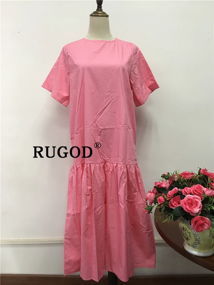 RUGOD Лето, корейское длинное платье макси, женская мода, короткий рукав, плиссированное, шикарное, свободное платье, офисное, женское, Пляжное, вечерние, однотонное платье