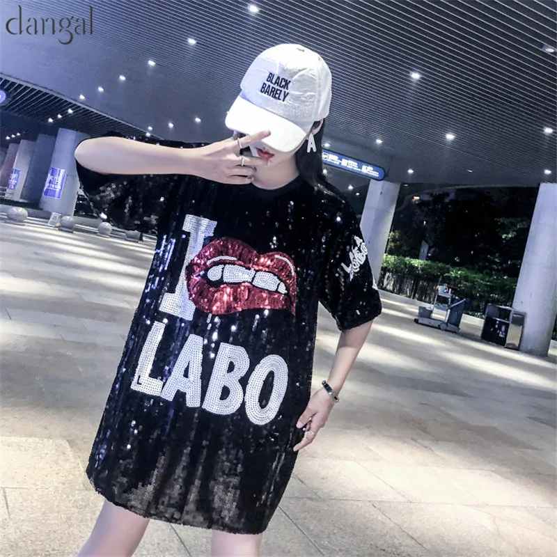футболка с пайетками Модная Блёстки хип хоп bling оранжевый половины sleevet рубашка