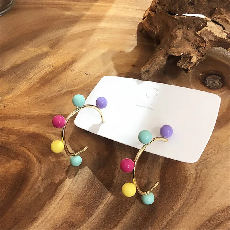Женские серьги с цветными бусинами Ears high корейские модные серьги-кольца C