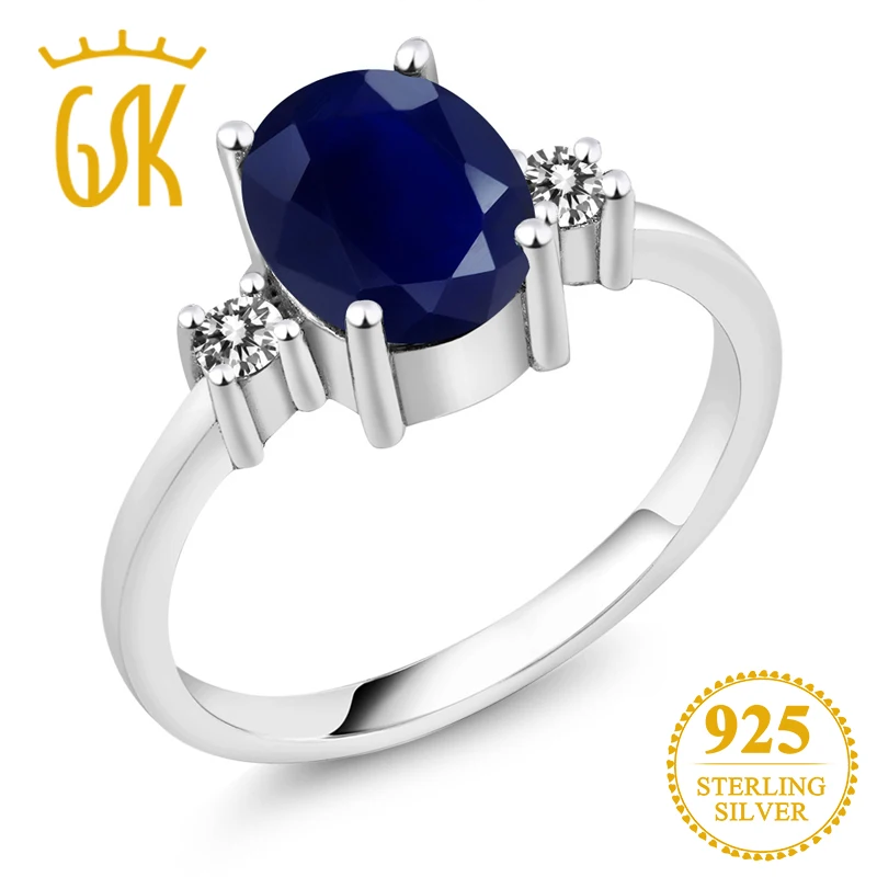 GemStoneKing 2 63 Ct ОВАЛЬНЫЙ натуральный голубой сапфир Белый бриллиант 925 серебро