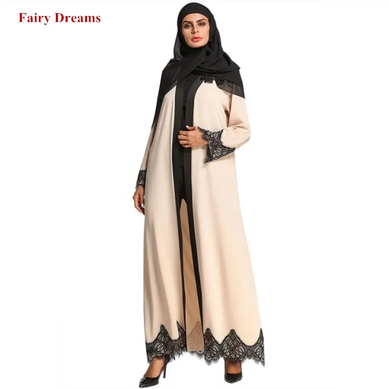 Мусульманские Абайи женская мусульманская одежда Caftan черный кружевной Patchwrok