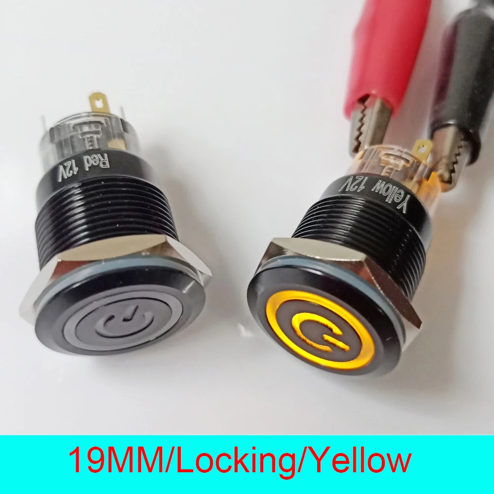 50pcs 19mm IP67 Waterproof Self Locking Latching ON/OFF 24V LED Lighted Black Metal Push Button Switch (Ring+Power Symbol) | Обустройство