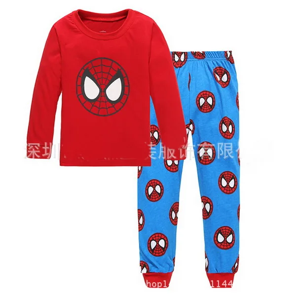 Новые Детские хлопковые футболки с длинными рукавами с персонажами из мультфильмов; Пижама с человеком-пауком; одежда для сна для девочек и мальчиков детские футболки+ Штаны одежда спортивный комплект P012