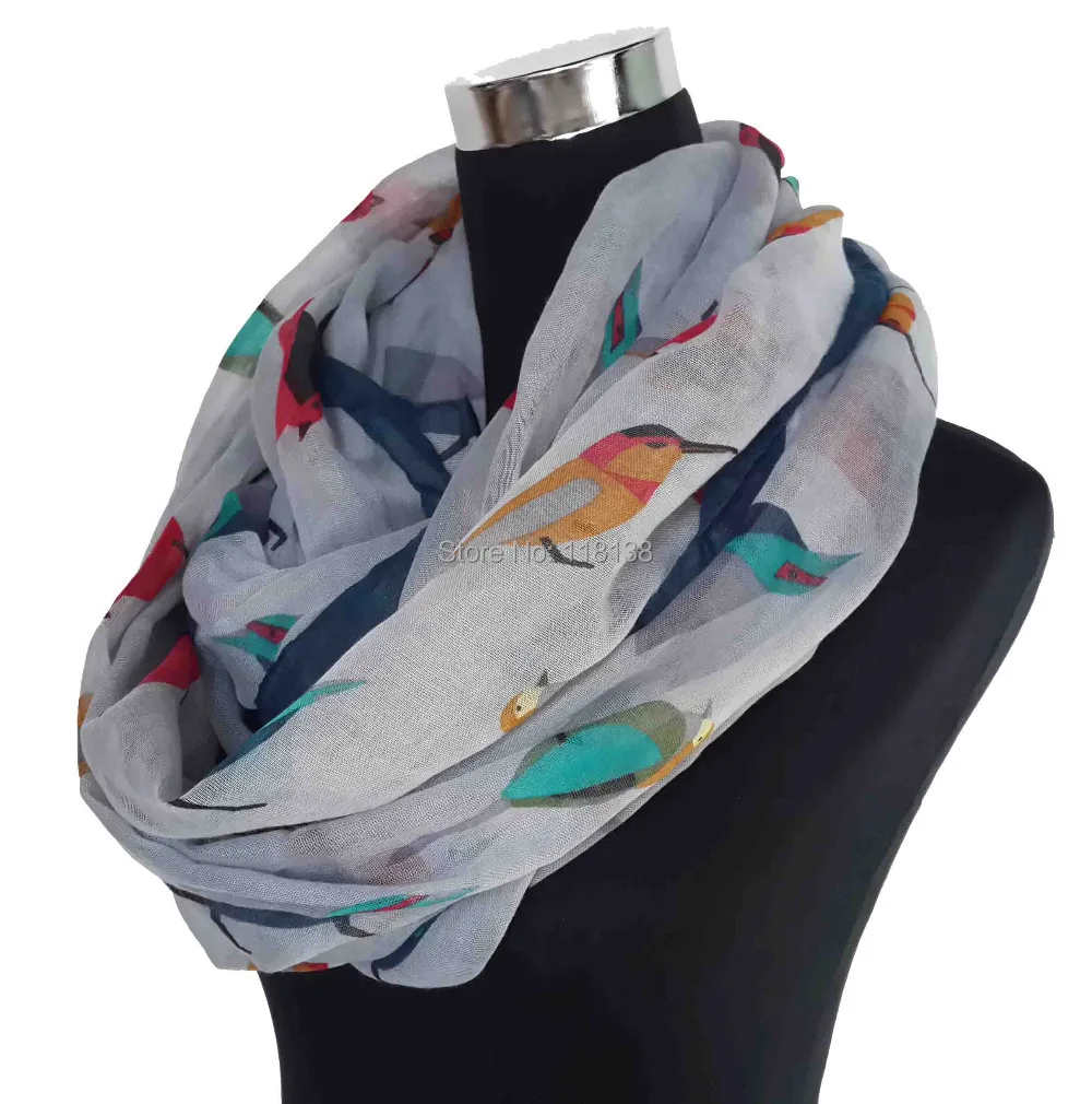 Модный цветной шарф хомут с принтом Птицы Бесконечность шаль шарфы Женские