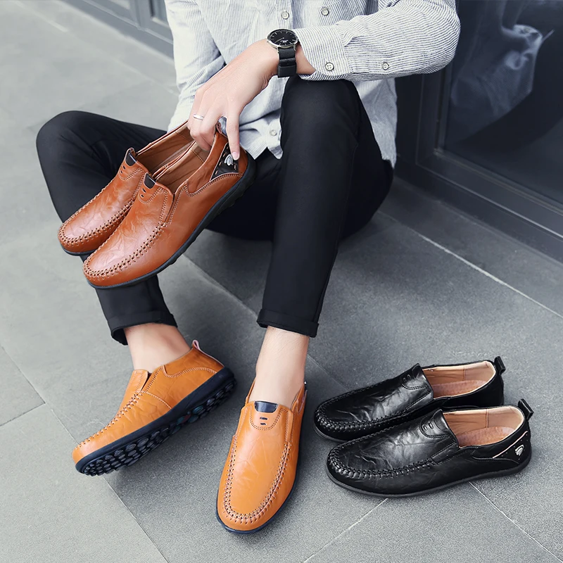 Mens moccasins genuine leather Fashion driving shoes luxury loafers soft flats comfortable slip-on Outdoor Casual | Обувь