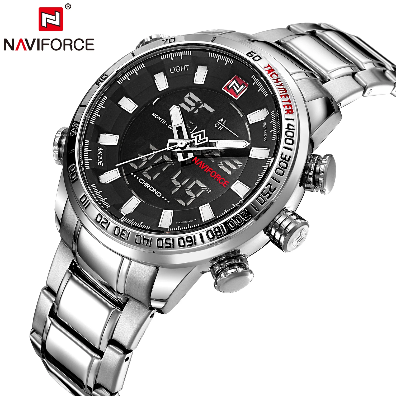 

NAVIFORCE Watch Men Dual Display Sport Male Full Steel Quartz Digital Clock 3Bar Waterproof Watches Relogio Masculino Clock Hour