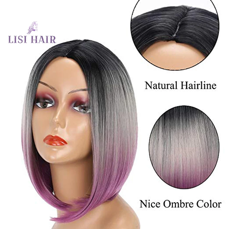 LISI короткие парики синтетические для женщин черный Боб прямые волосы парик серый