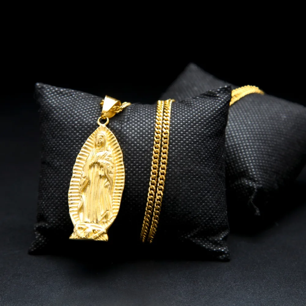 Католическая Дева Мэри ожерелье из нержавеющей стали золотой цвет Бог мать Шарм