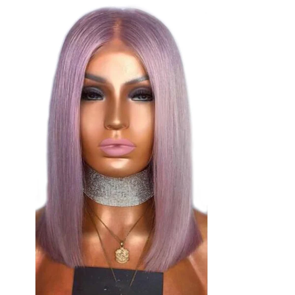 SHD Glueless кружевные передние короткие парики из человеческих волос для черных женщин боб парик серый/синий/фиолетовый прямой кружевной передний парик Remy 130 - Цвет: Фиолетовый