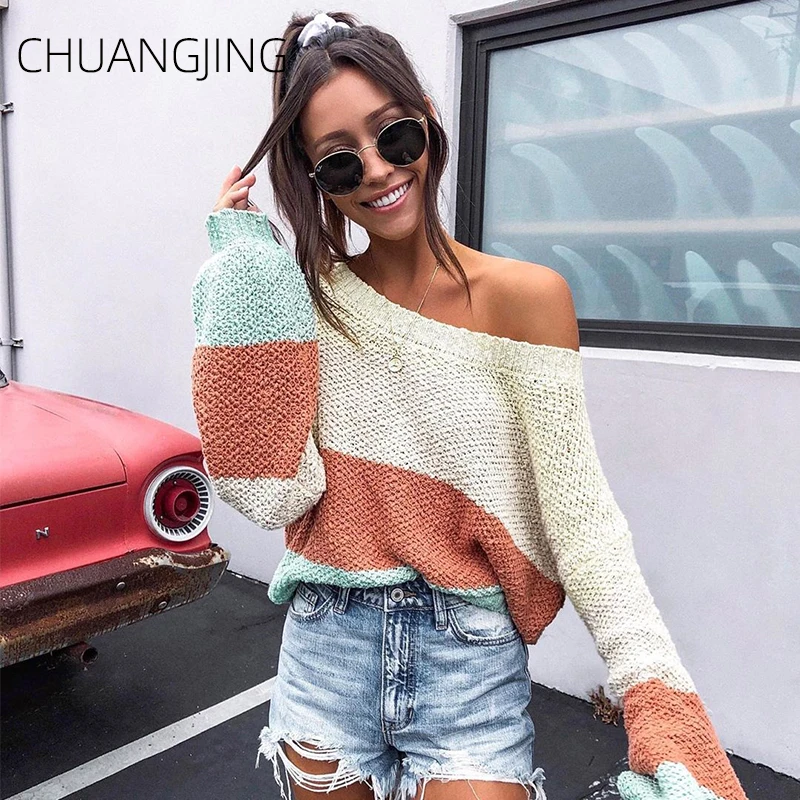 Casual Autumn Winter Knitted Pullover Sweater Women O-neck Long Sleeve Solid Patchwork Plus Size Female Fashion | Женская одежда