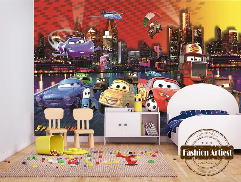 Пользовательские Дети Мальчики мультфильм обои роспись машина для бега красный
