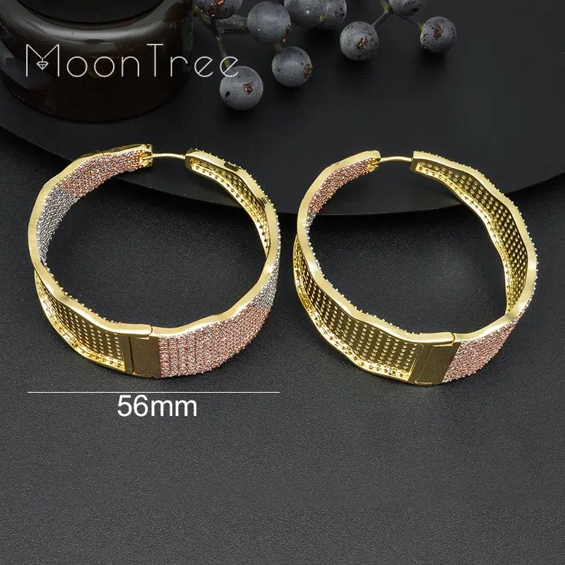 

MoonTree Big Earrings For Women Three Tone Color Ear Drops Copper Women Width Baguette Earring Fashion Jewelry