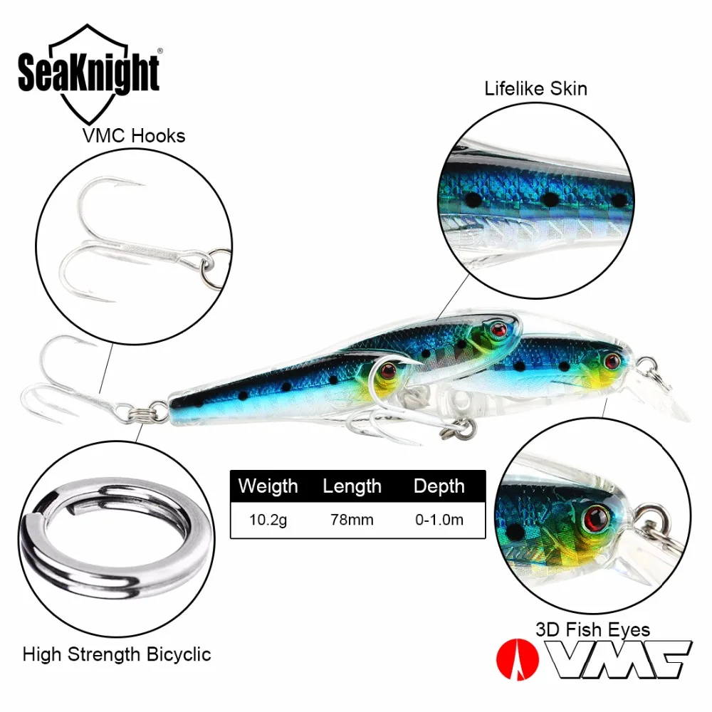 SeaKnight Minnow SK037 рыболовные приманки 1PC 10 2g 78 мм 0-1 0 м плавающая твердая приманка 3D