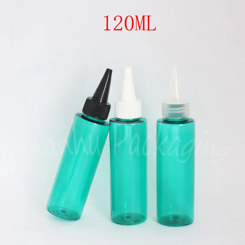 120ML Green Plastic Bottle Pointed Mouth Cap , 120CC Jam / Cosmetic Water Packaging Bottle , Empty Cosmetic Container