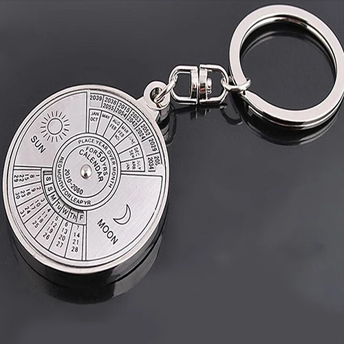 

50 Years Perpetual Calendar Keyring Keychain Silver Alloy Key Chain Ring Keyfob 6RMA