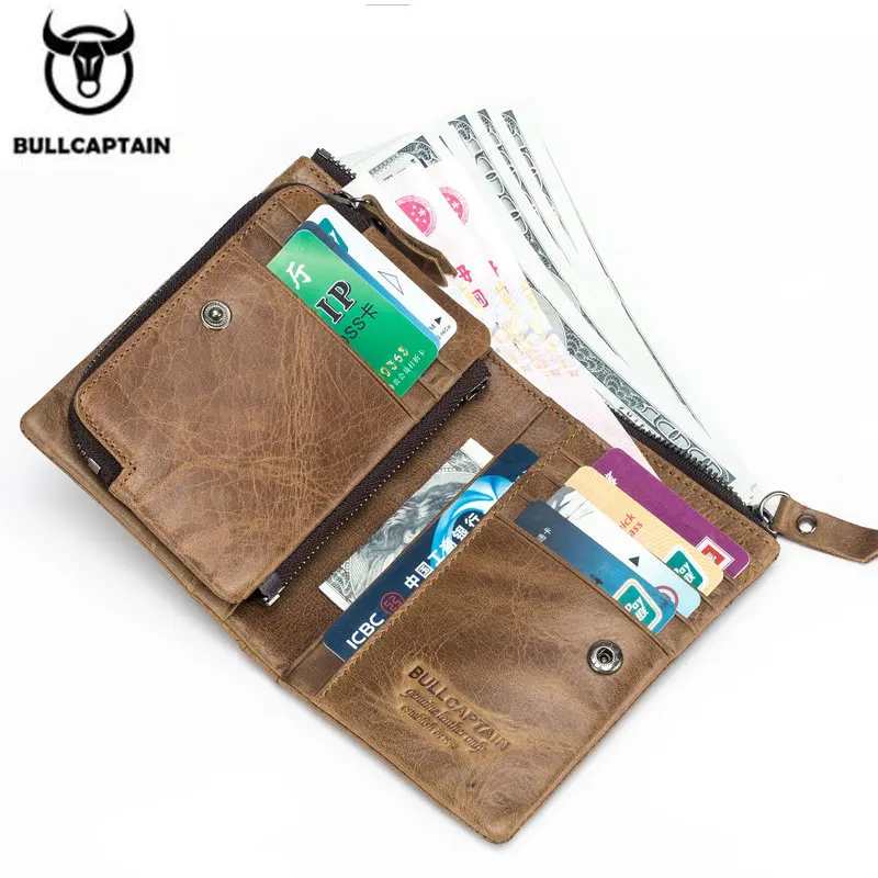 BULLCAPTAIN мужской кошелек из натуральной кожи, короткий кошелек, Маленький Ретро кошелек, брендовый, высокое качество, RFID, новинка, короткий кошелек 013