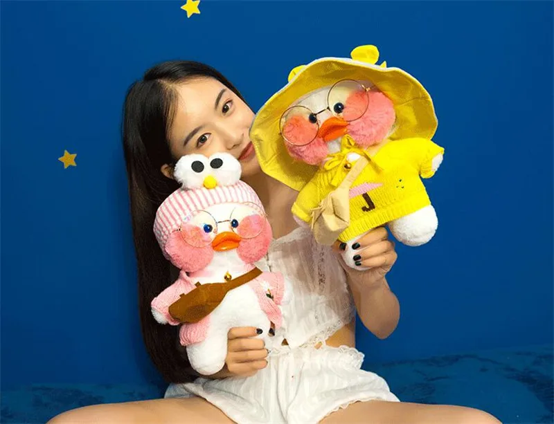 Белый LaLafanfan Kawaii кафе Мими желтая утка плюшевая игрушка милая мягкая кукла мягкие животные куклы детские игрушки подарок на день рождения для детей