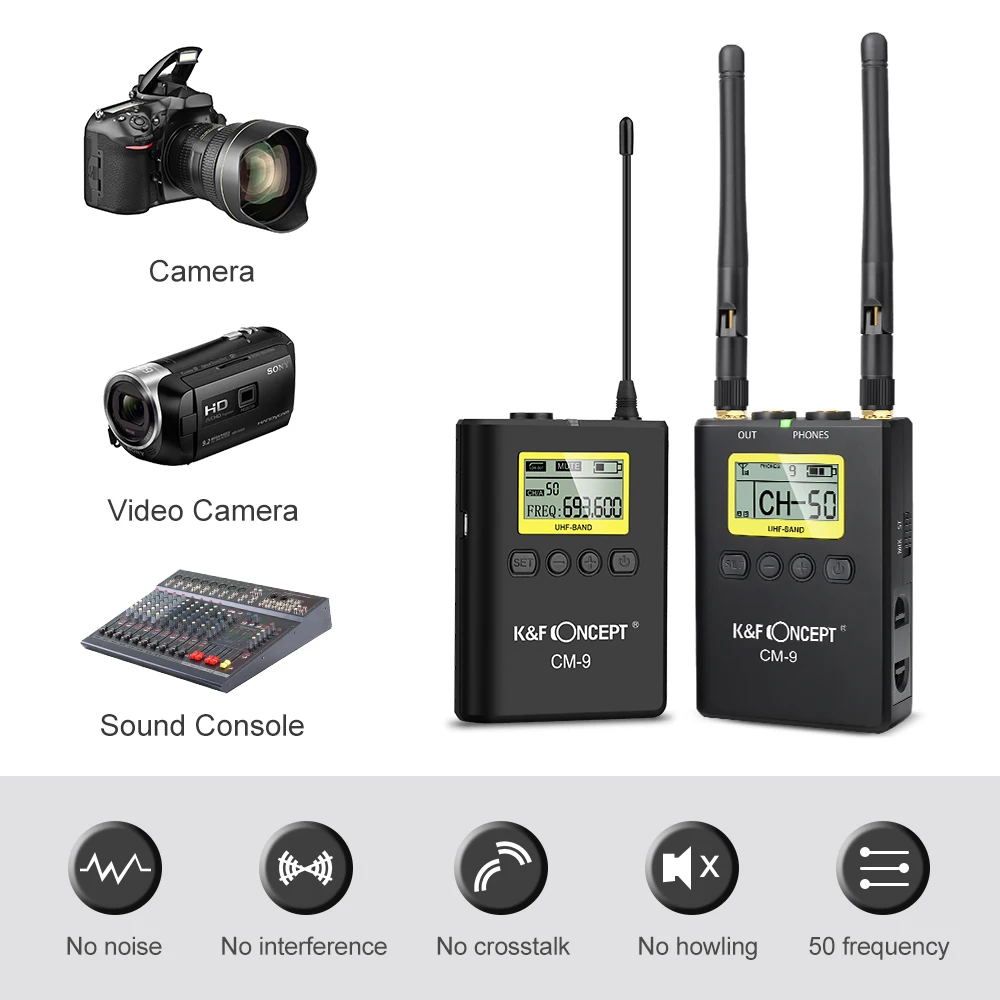 K& F концепция UHF CM-9 беспроводной петличный микрофон Передатчики+ двойной приемник для Canon Nikon sony DSLR камеры видеокамеры