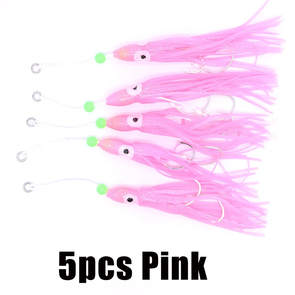 5PCS Pink Casfun 5 шт. светящиеся резиновые кальмары джиг крюк юбка светящиеся осьминог приманки с BKK крючки для металла джиг - Цвет: 5PCS Pink
