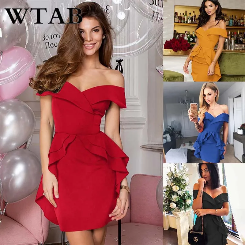 WTAB vestidos летнее платье с оборками 2019 сексуальное размера плюс бодикон женское
