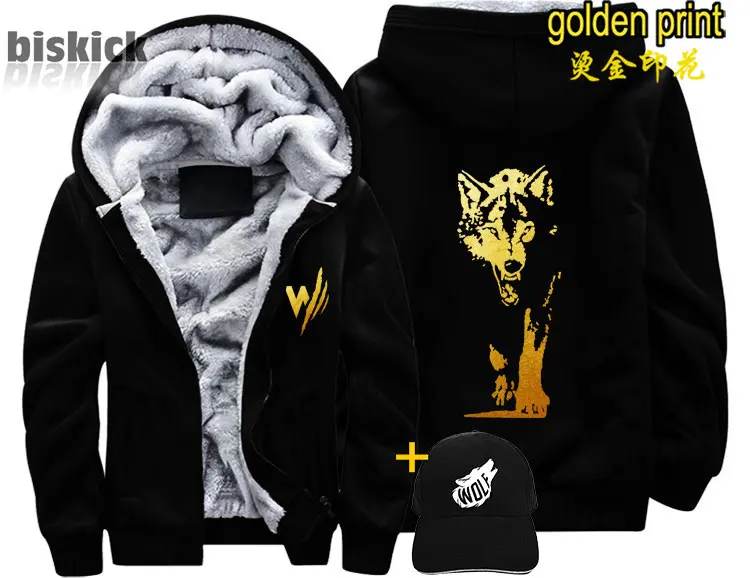 Veste loup Wolf revenge, мужское теплое толстое пальто с золотым принтом, зимняя теплая уличная бархатная Толстовка в стиле хип-хоп, толстовки с капюшоном