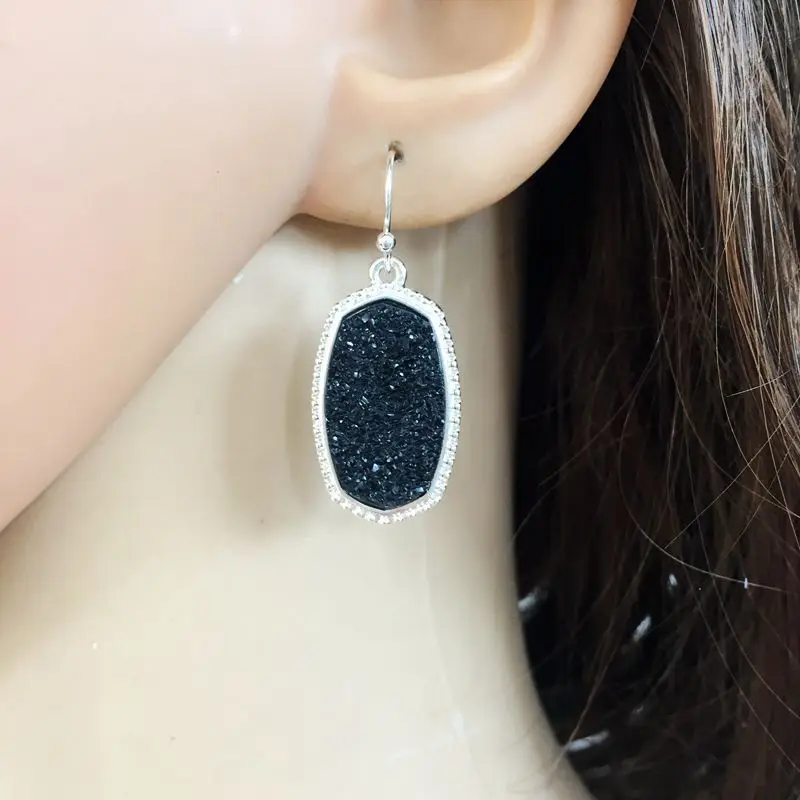 YJX030 6 пара Красочные Druzy камень мини Drusy овальные серьги потрясающие Chic себе Мини Jewelry осень новое поступление