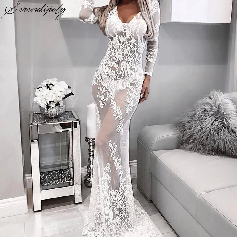 Сексуальное Кружевное с рыбьим хвостом платье v образным вырезом женское