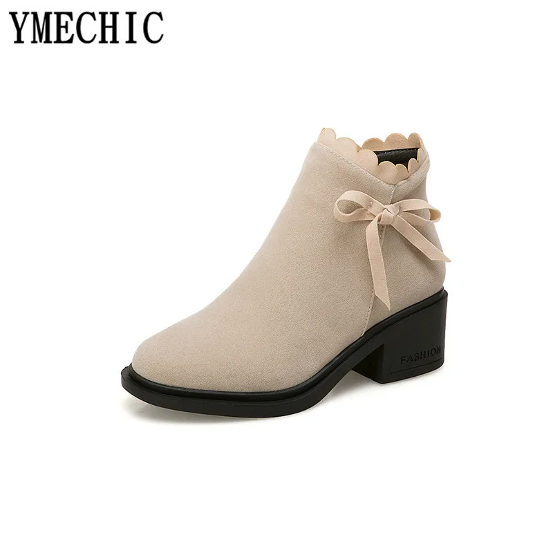 Женские ботильоны из флока YMECHIC красные черные бежевые короткие ботинки с