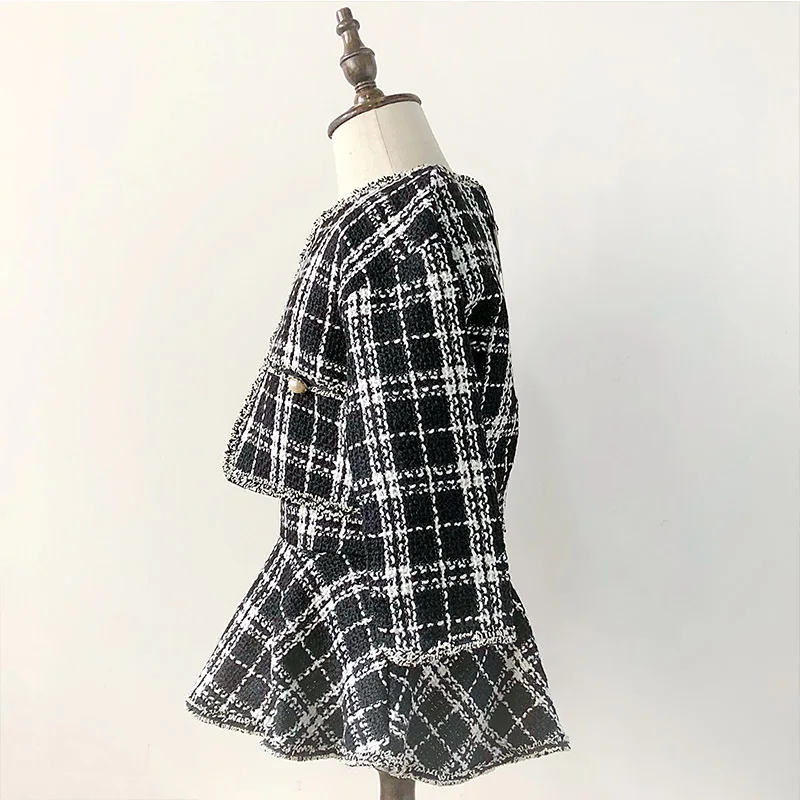 Glowworm kids baby suit autumn girl jacket black and white plaid jacket+princess skirt two-piece winter hs06 | Детская одежда и