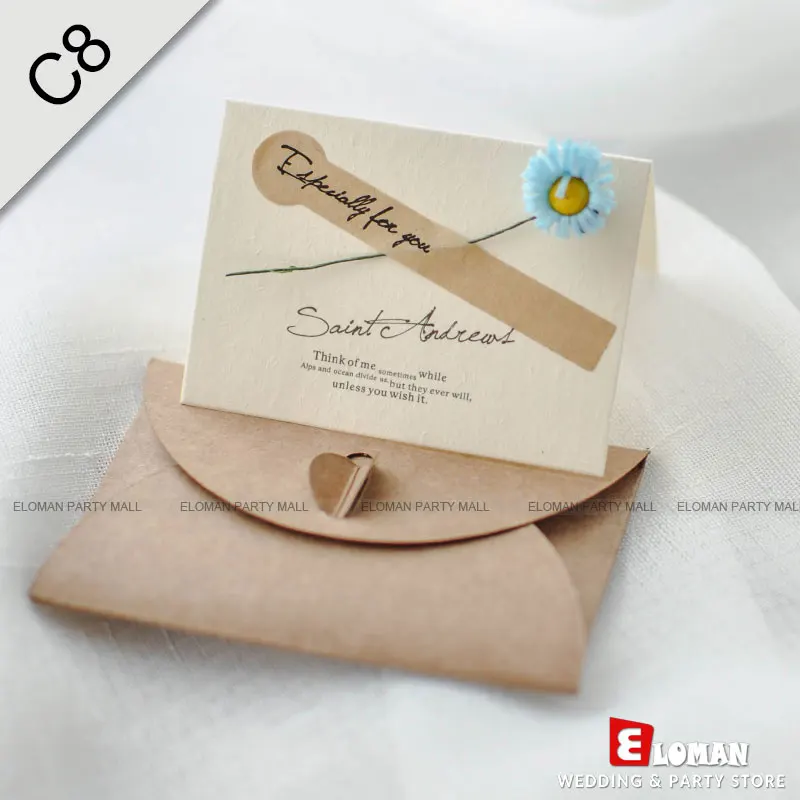 C8-BlueDaisy-25pcs 25 шт карманные свадебные пригласительные открытки-ELOMAN-дешевые приглашения на свадьбу, день рождения, свадьбу и детский душ с конвертом+ пустые карты - Цвет: C8-BlueDaisy-25pcs