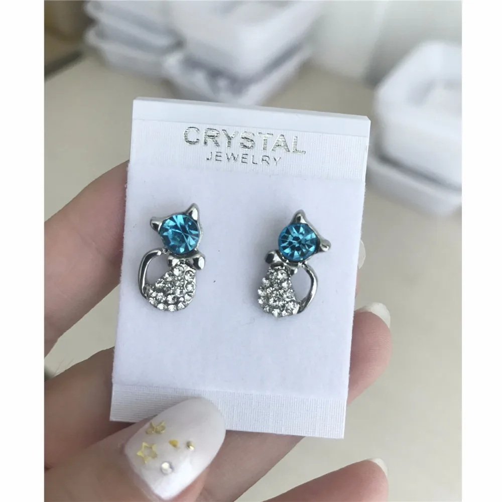 

2017 new arrival factory wholesales fashion 18KGP Austrian Crystal cute cat catty pendant necklace earrings jewelry sets 80059