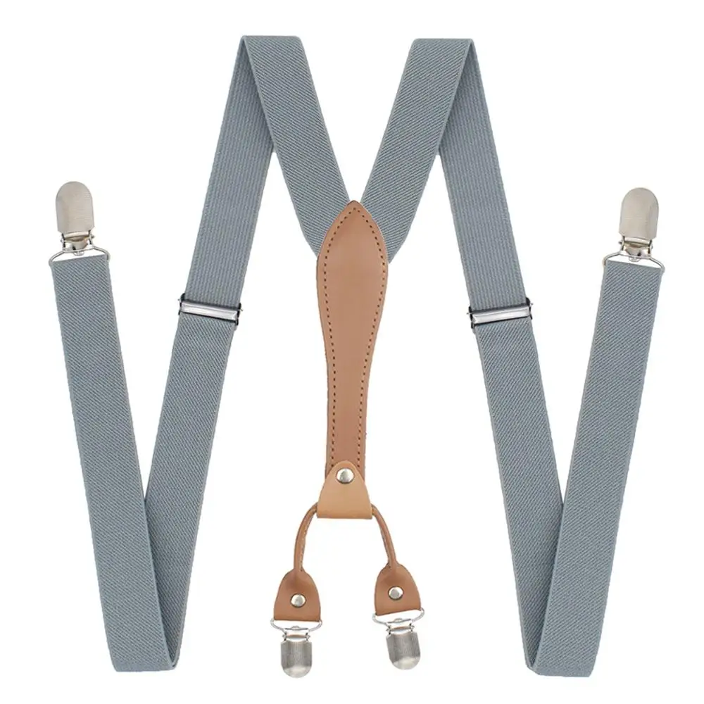 Men Black Suspenders Belt with Leather Polyester Elastic Clip-on Braces | Аксессуары для одежды