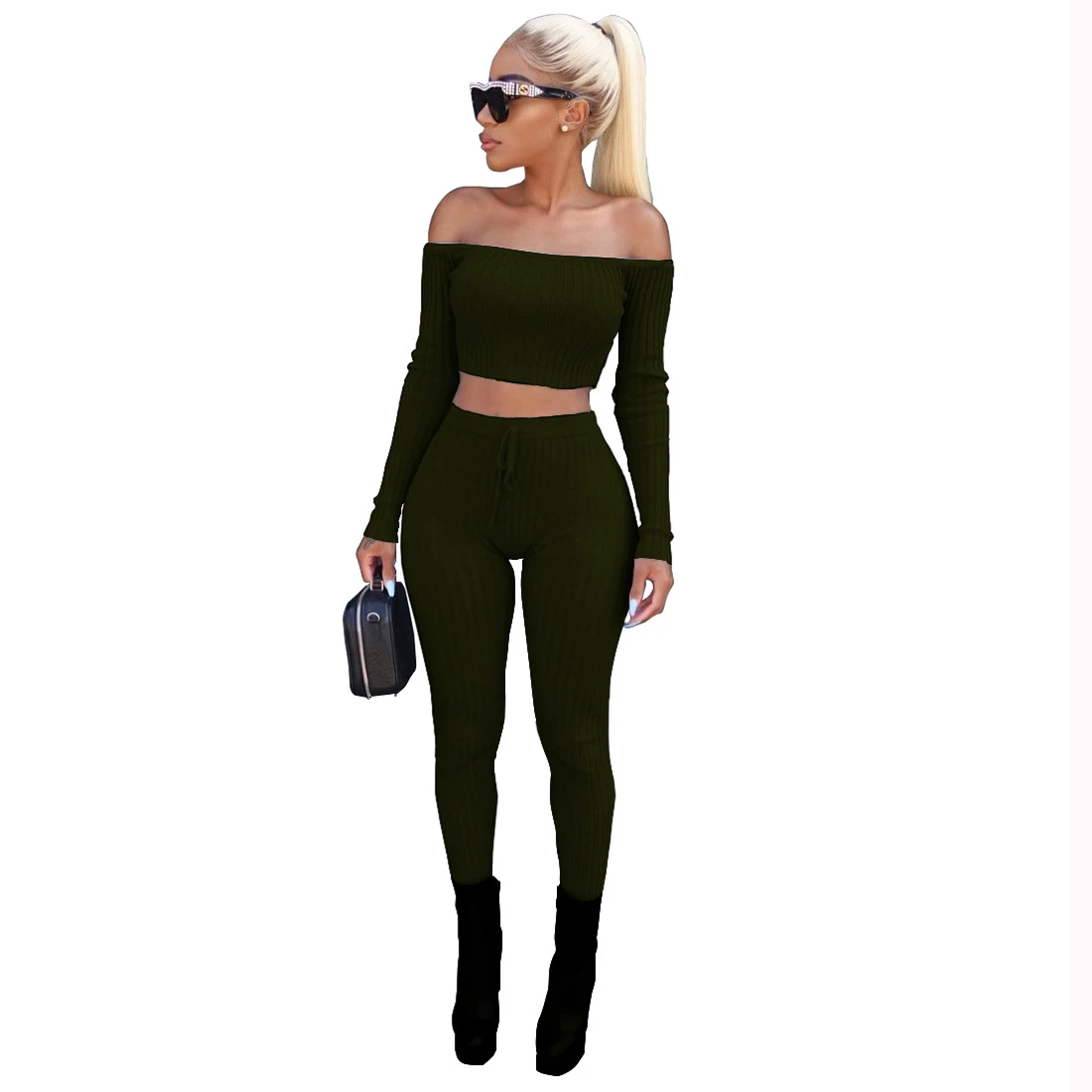 Женский комплект из двух предметов укороченный топ с открытыми плечами и длинные