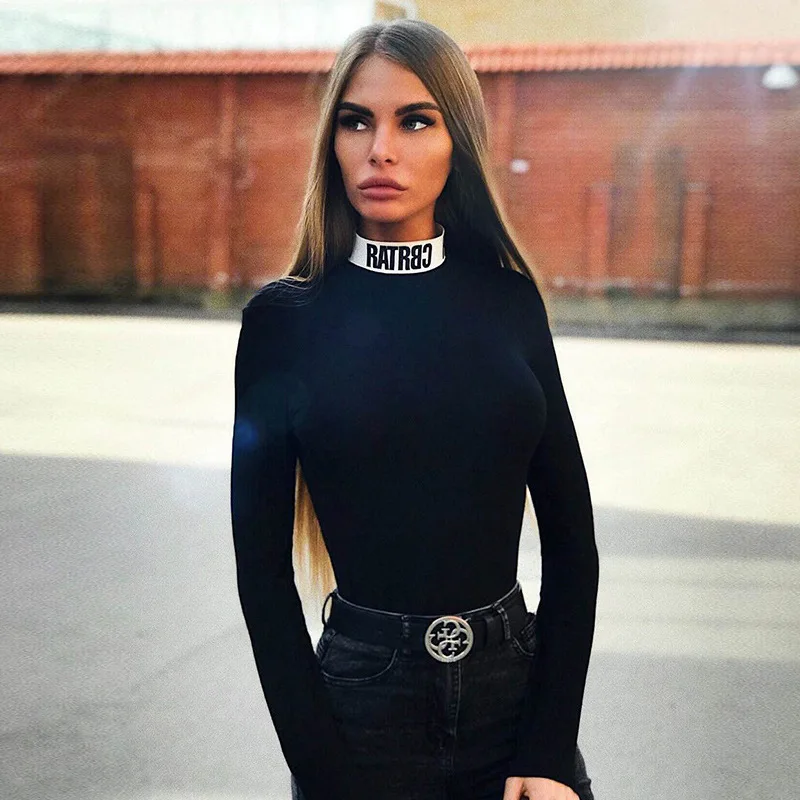 2019 Красная Женская водолазка облегающий боди с длинным рукавом обтягивающий