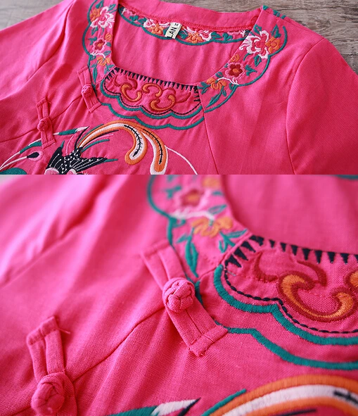 

Spring New Plus Size Women Dresses Folk Style Long-sleeved O-neck Embroidery Cotton Linen Dress Loose Retro Woman Clothing