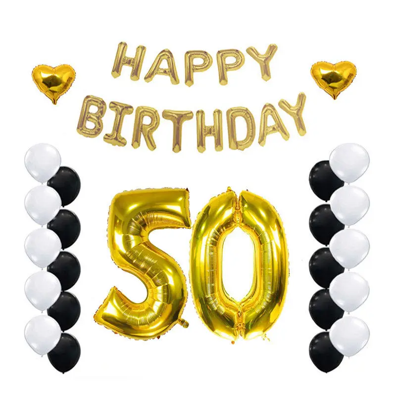 Золото 50th День Рождения декоративные шары комплект письма с поздравлениями днем рождения номер 50 фольги