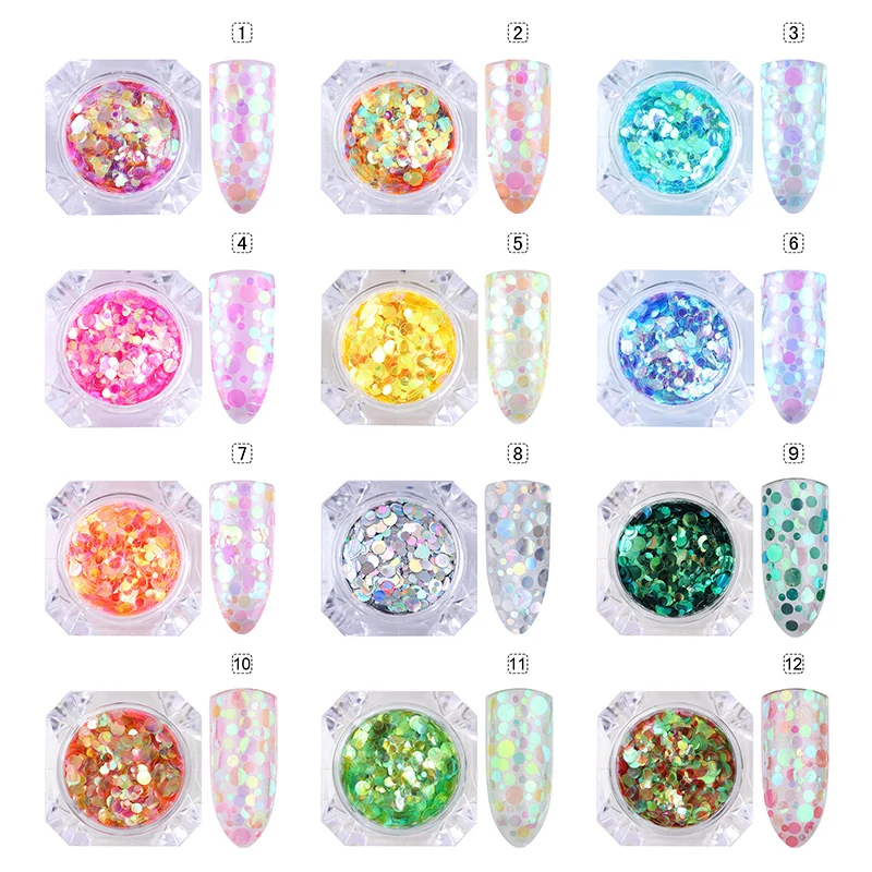 Блестки для ногтей полу-прозрачные туфли цвет розовый голубой желтый красочный