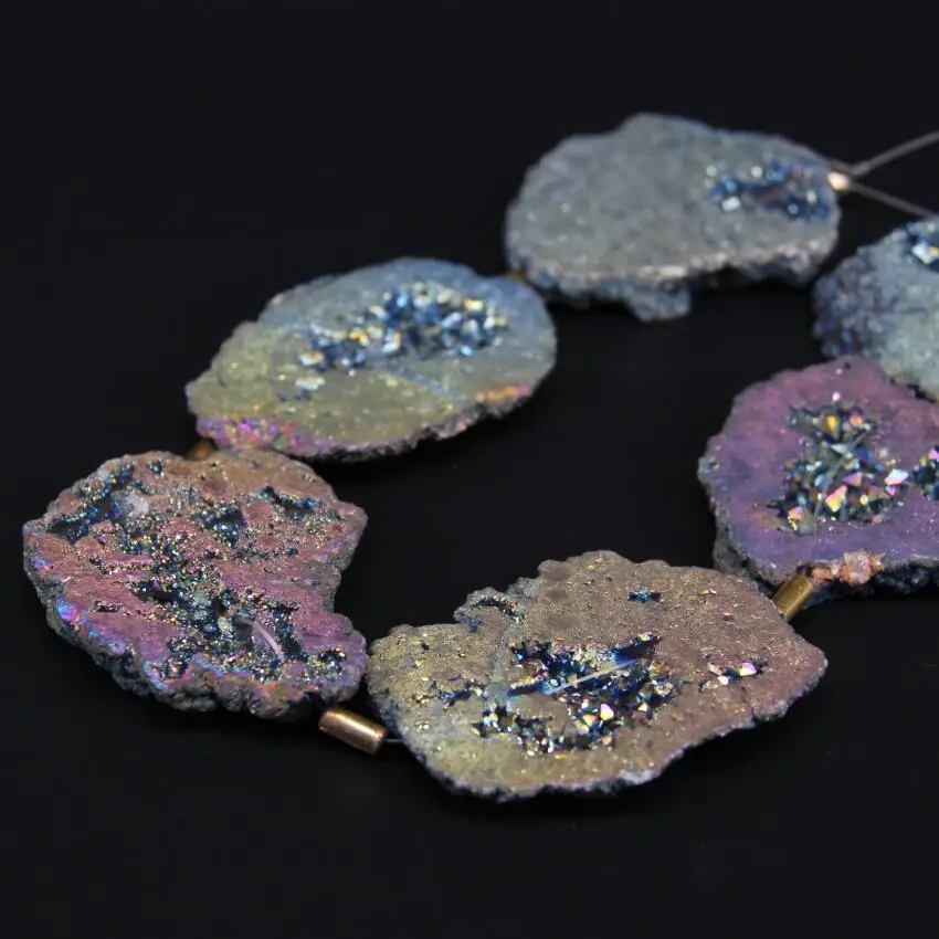 15 5 &quot/нитка Радужный титановый кварц Жеода друг за плиты в произвольной форме