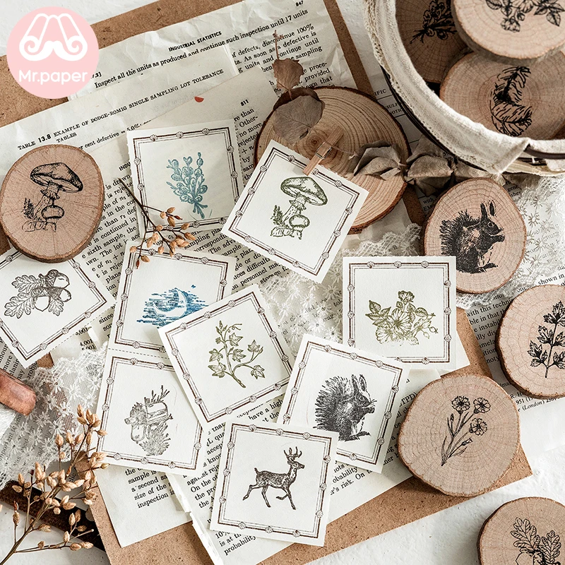 Mr Paper 25 designs Forest Animals Plants Growth Ring Wooden Rubber Stamps for Scrapbooking Decoration DIY Craft | Канцтовары для