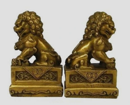 Медная латунная китайская ремесла китайский фолк фэншуй собака фу охранник